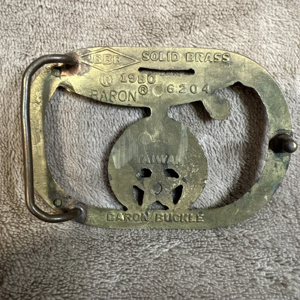 Vintage 1980 Shriners Mason Crescent Scimitar Solid Brass Belt Buckle Baron 6204